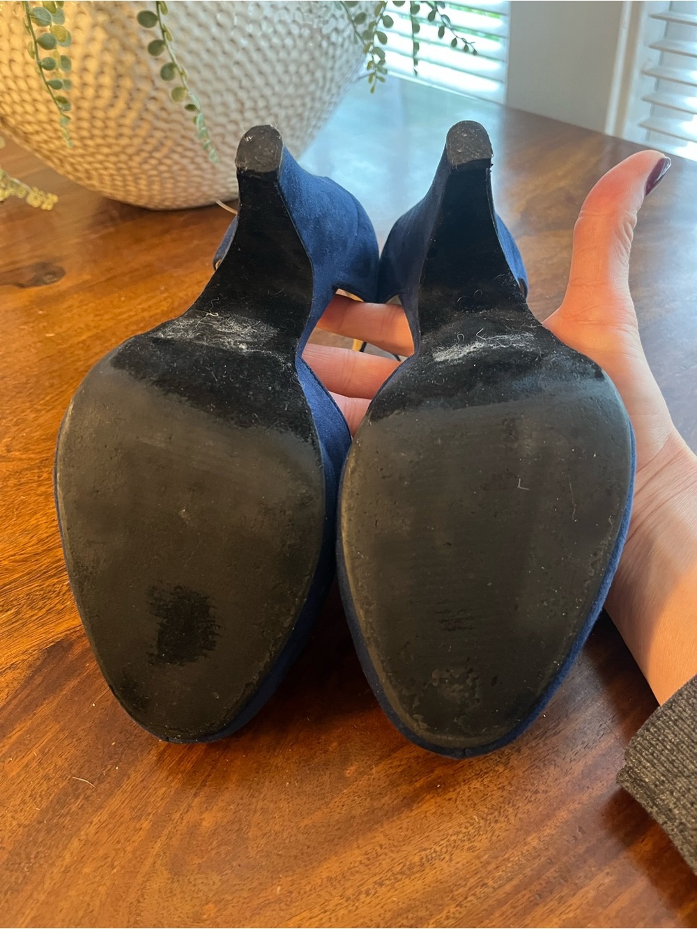 Navy Retro T-Strap Heels - Microsuede - Size 10 - Picture 6 of 6